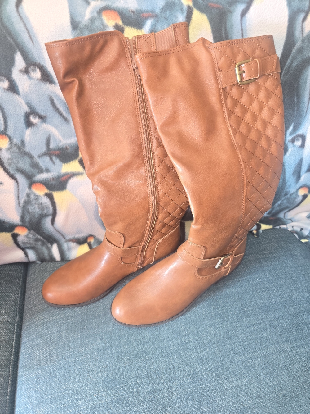 Women's Brown Quilted Mid-Calf Riding Boots